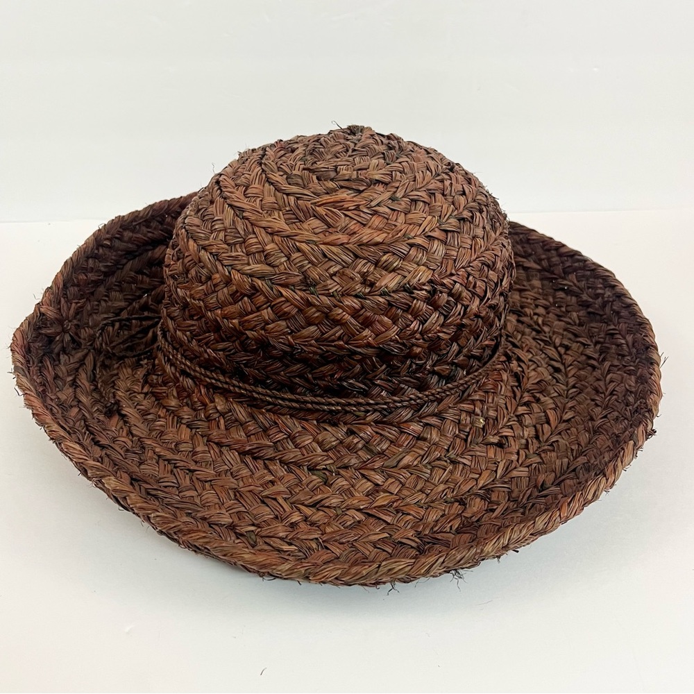 Helen Kaminski Raffia Straw Brown Braided Woven Womens Sun Hat Approximate 20.5”